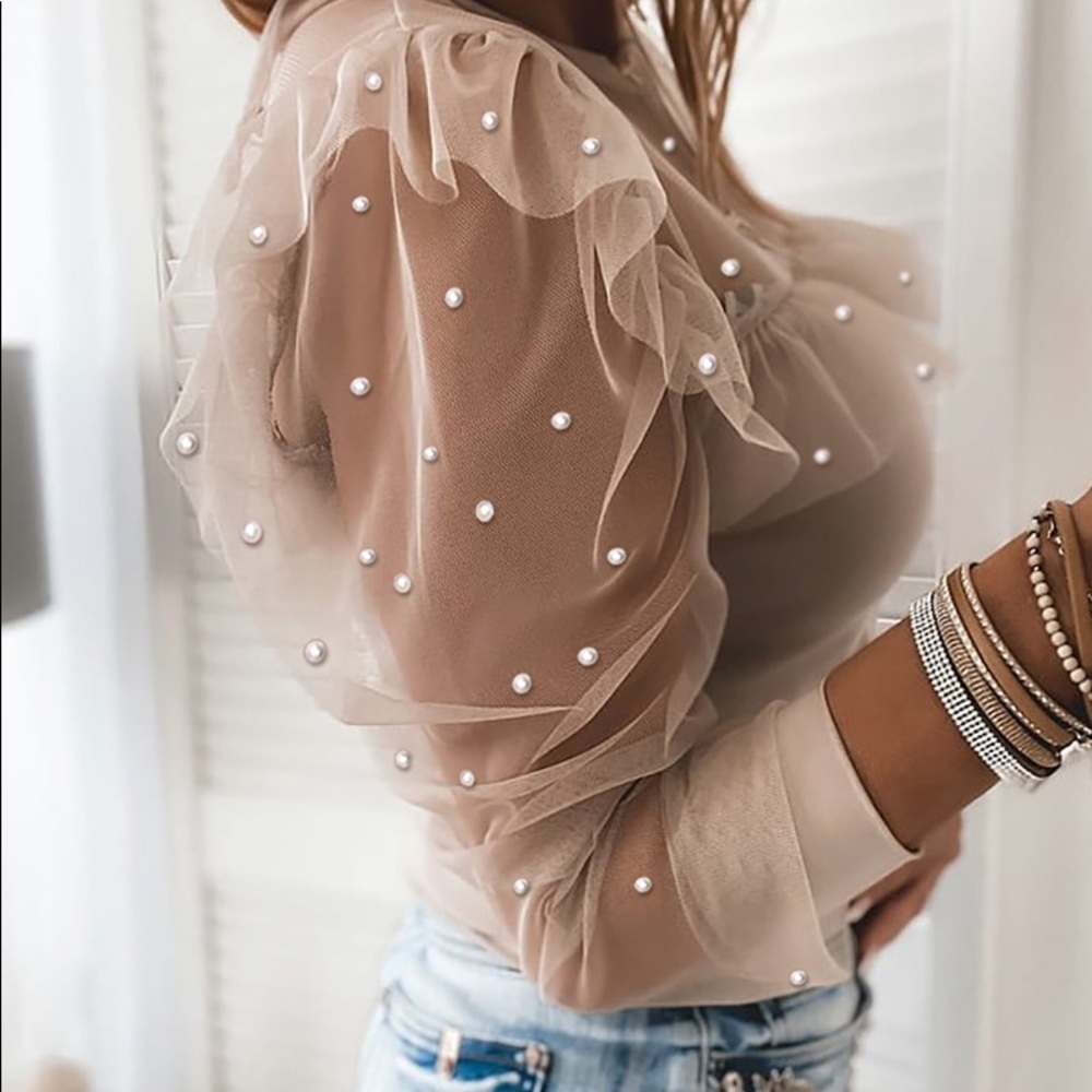 Beaded Sheer Mesh Ruffles Top - Picture 2 of 3